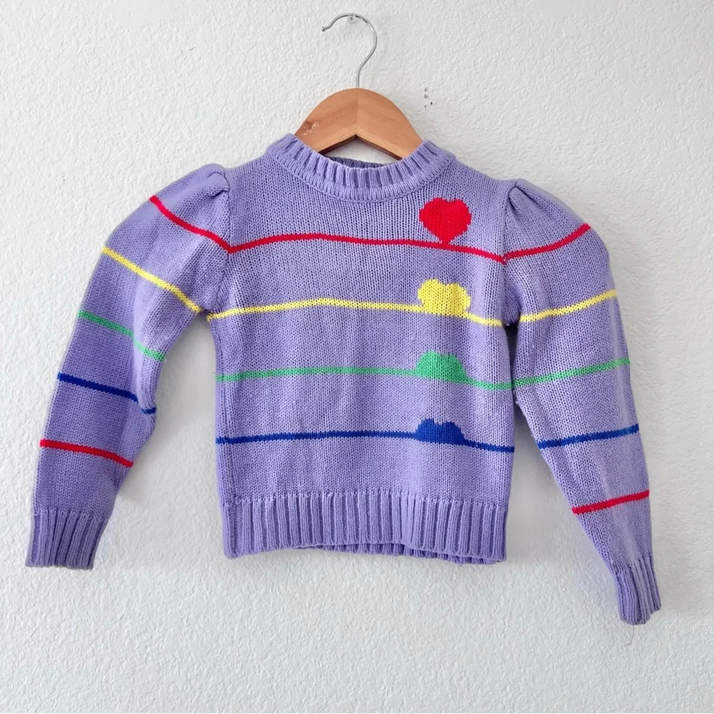 Vintage Pacific Trail Sportswear Purple Striped Heart Sweater Sz 4